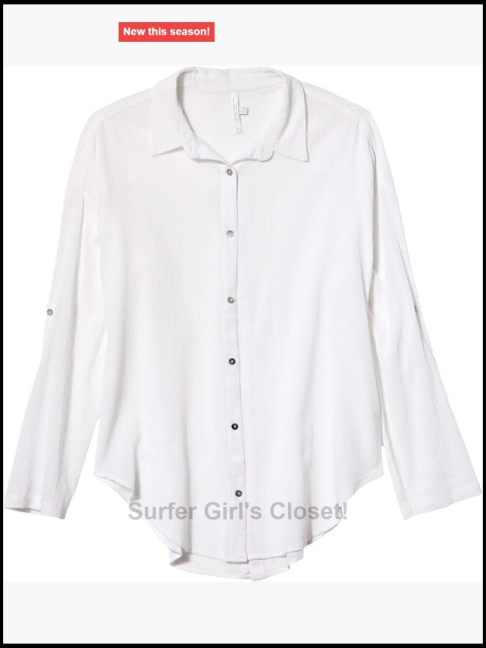 Classic Beach Shirt Cover-Up Button Down Long Sleeve Loose Fit